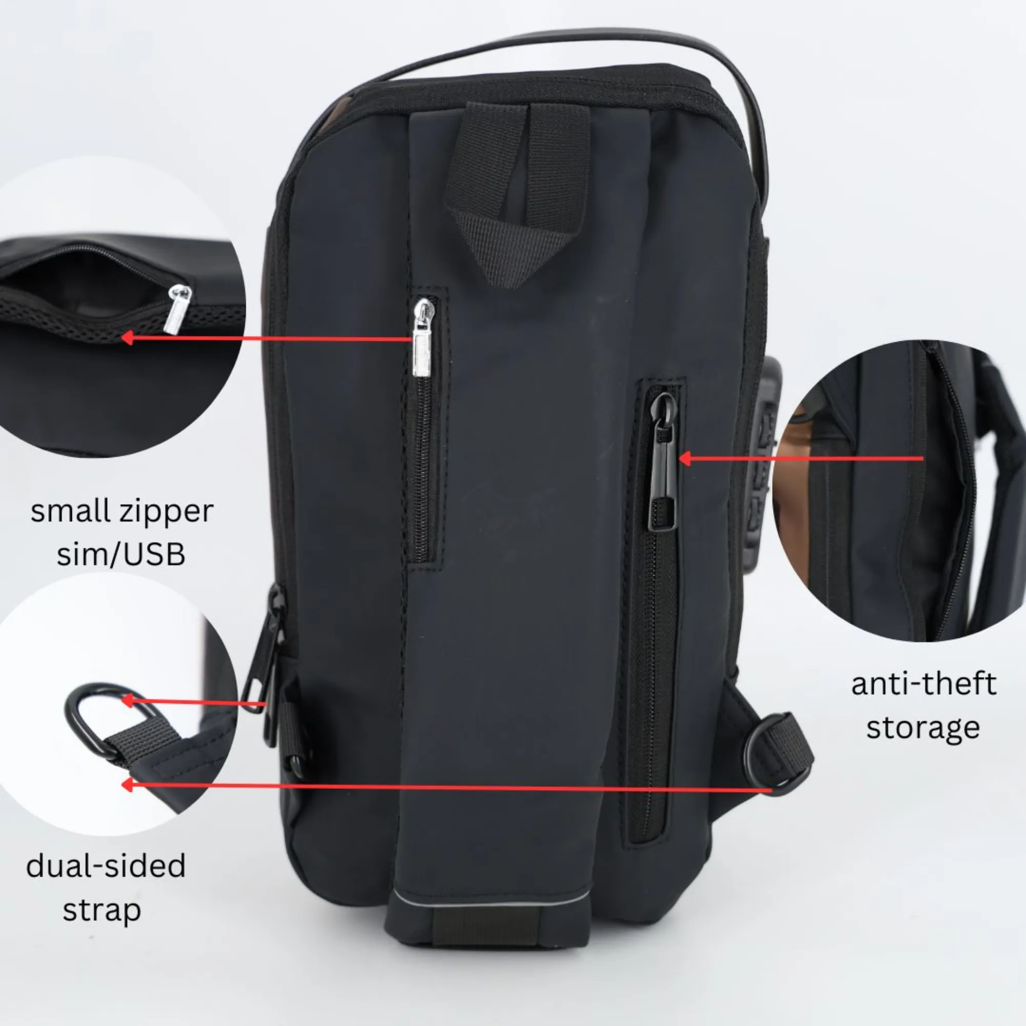 PIGEON Anti theft Crossbody Sling bag, Shoulder Backpack,Lightweight with USB charging port