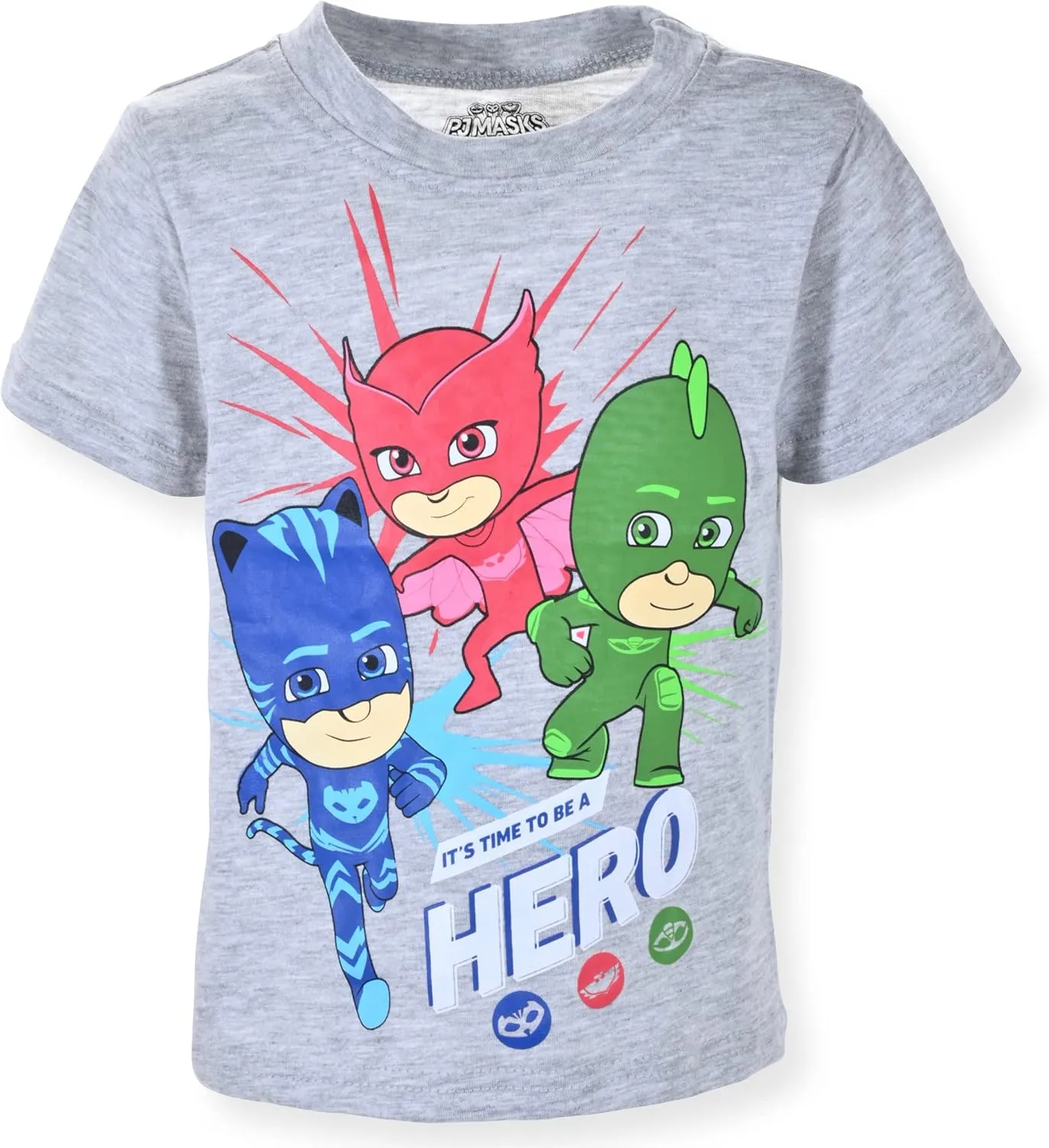 PJ Masks Disney Catboy, Owlette and Gekko Boys’ 4 Pack T-Shirts for Toddler and Little Kids– Blue/Red/Green/Grey