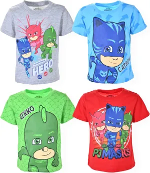 PJ Masks Disney Catboy, Owlette and Gekko Boys’ 4 Pack T-Shirts for Toddler and Little Kids– Blue/Red/Green/Grey