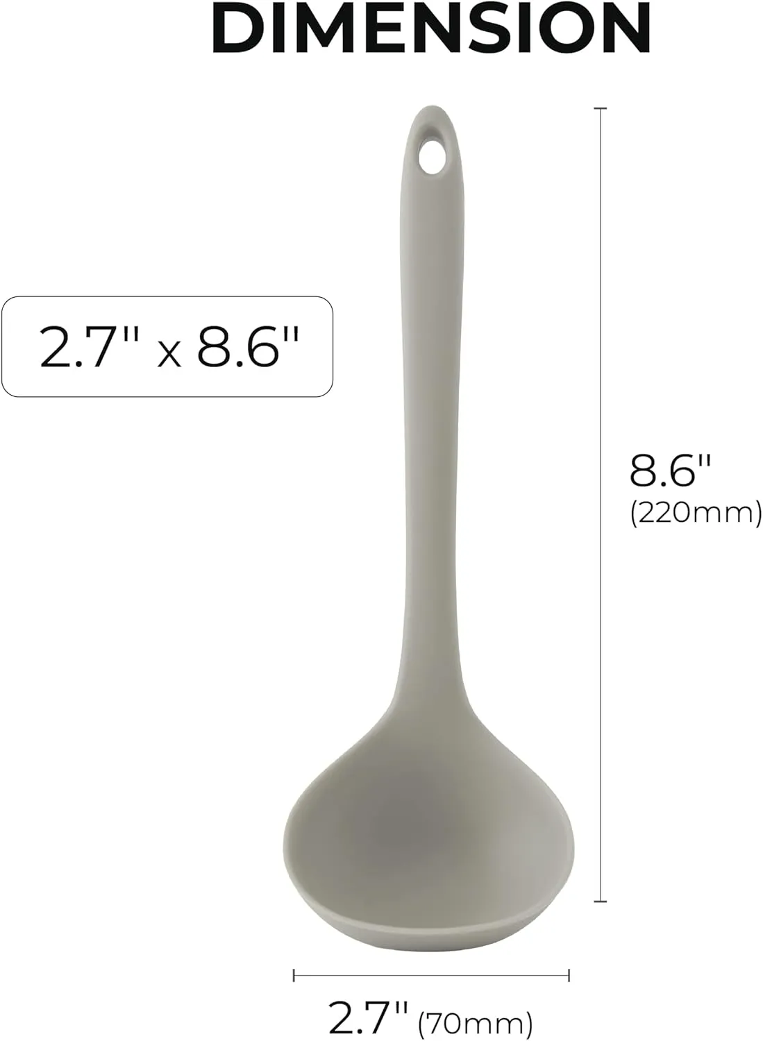 Platinum Silicone Cooking Ladle for Baking, Scraping & Mixing, 100% Food Grade Colorful Silicone Kitchen & Serving Utensils, Heat Resistant, Non-Stick Cookware - 8.6 inch Dry Rose
