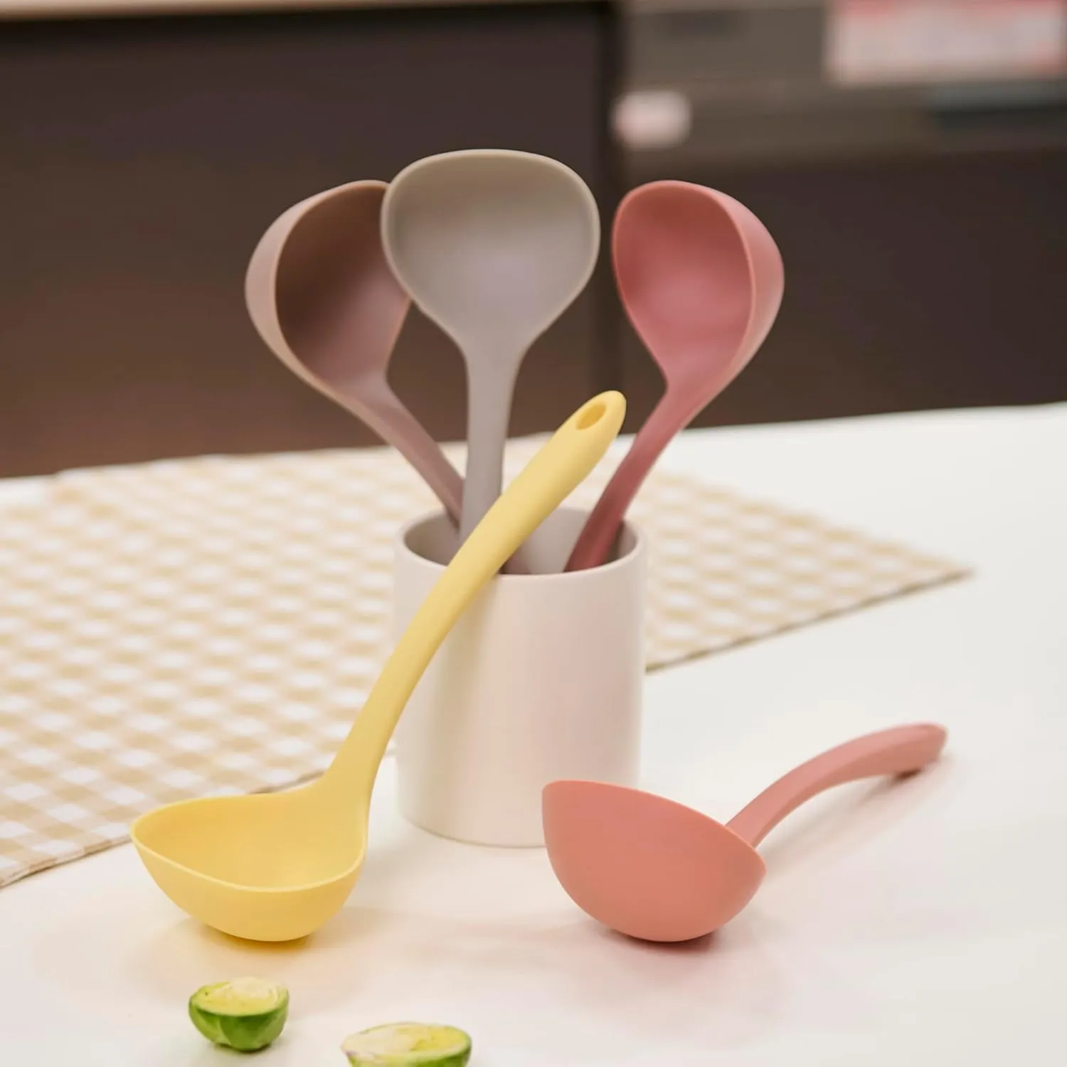 Platinum Silicone Cooking Ladle for Baking, Scraping & Mixing, 100% Food Grade Colorful Silicone Kitchen & Serving Utensils, Heat Resistant, Non-Stick Cookware - 8.6 inch Dry Rose