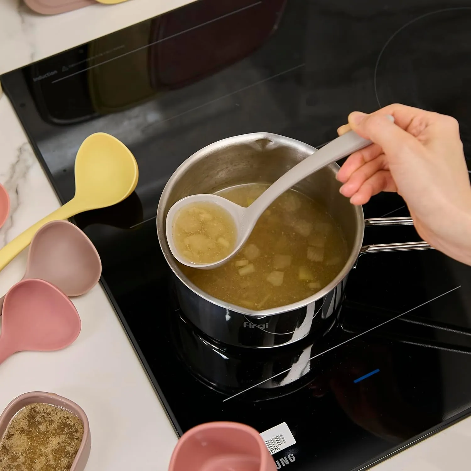 Platinum Silicone Cooking Ladle for Baking, Scraping & Mixing, 100% Food Grade Colorful Silicone Kitchen & Serving Utensils, Heat Resistant, Non-Stick Cookware - 8.6 inch Dry Rose