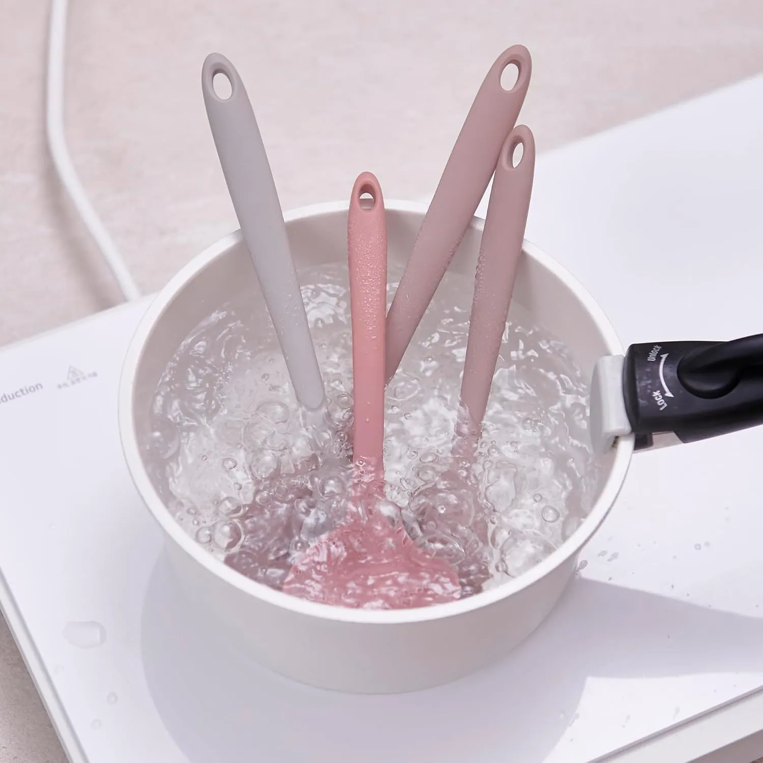 Platinum Silicone Cooking Ladle for Baking, Scraping & Mixing, 100% Food Grade Colorful Silicone Kitchen & Serving Utensils, Heat Resistant, Non-Stick Cookware - 8.6 inch Dry Rose
