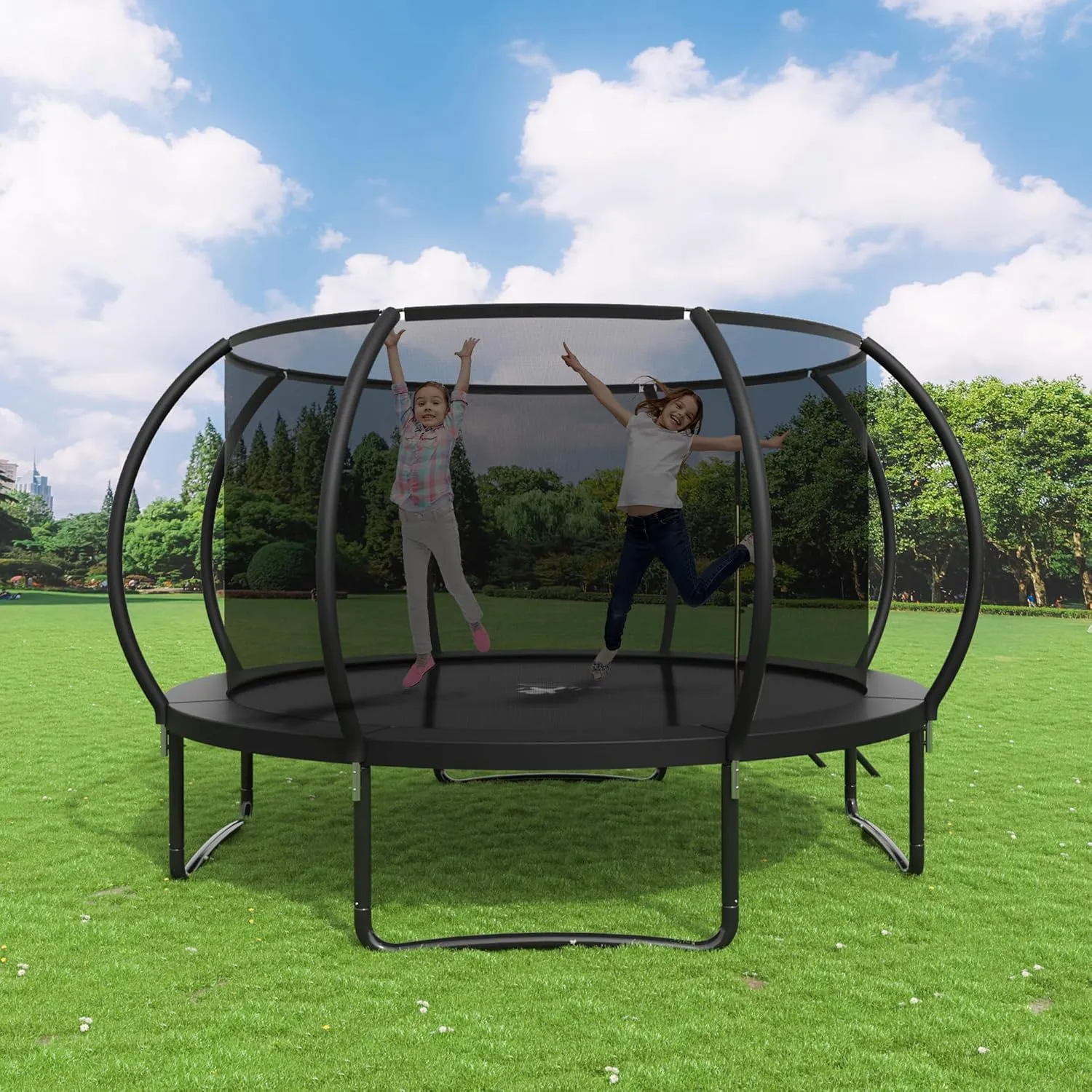 Polar Aurora 10FT 12FT 14FT 16FT Outdoor Trampoline with Safety Enclosure Net, Thickened Spring Pad，ASTM Approved Recreational Trampoline for Kids and Adults,Anti-Rust Coated Frame and Thickened Mat