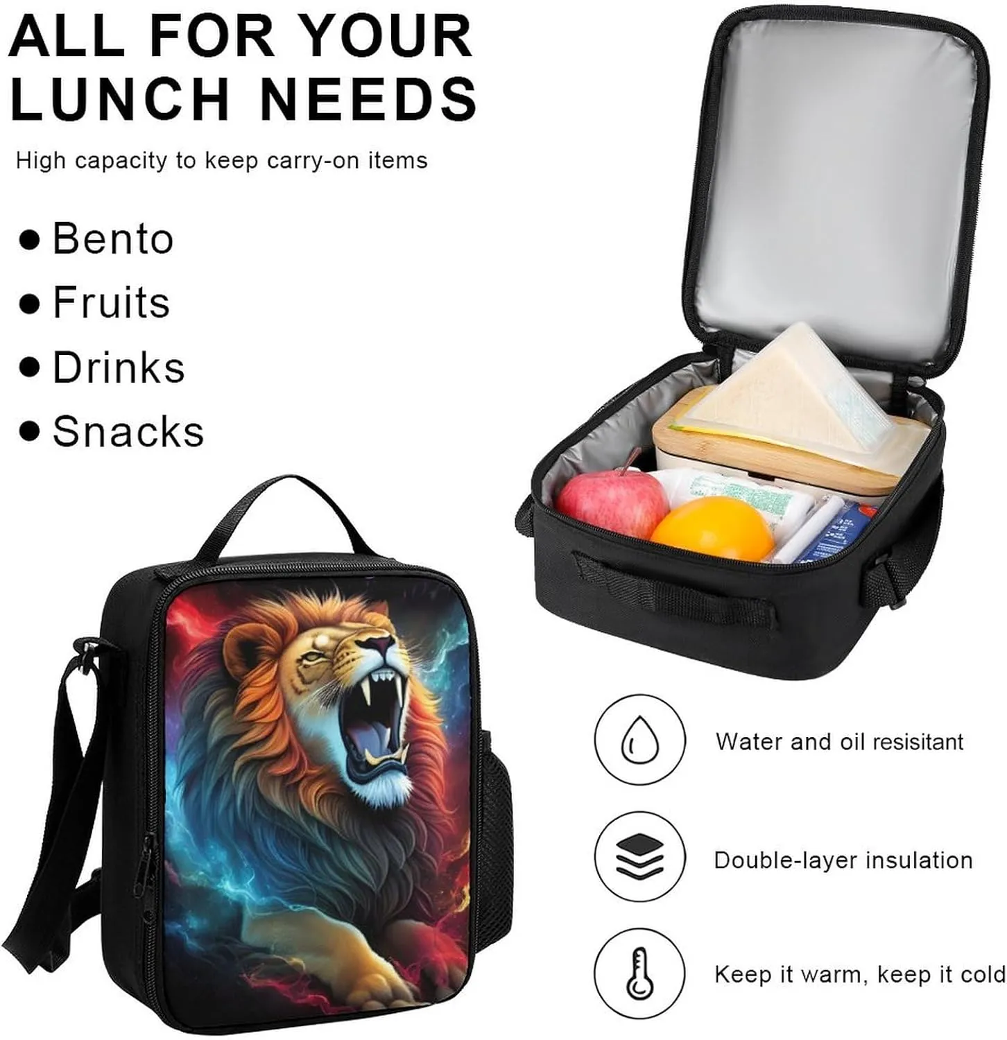 Polyester Cool Lion Space Universe Surreal Style Art Backpack Mens Backpack   Lunch Bag   Pencil Case Book Bag, One Size