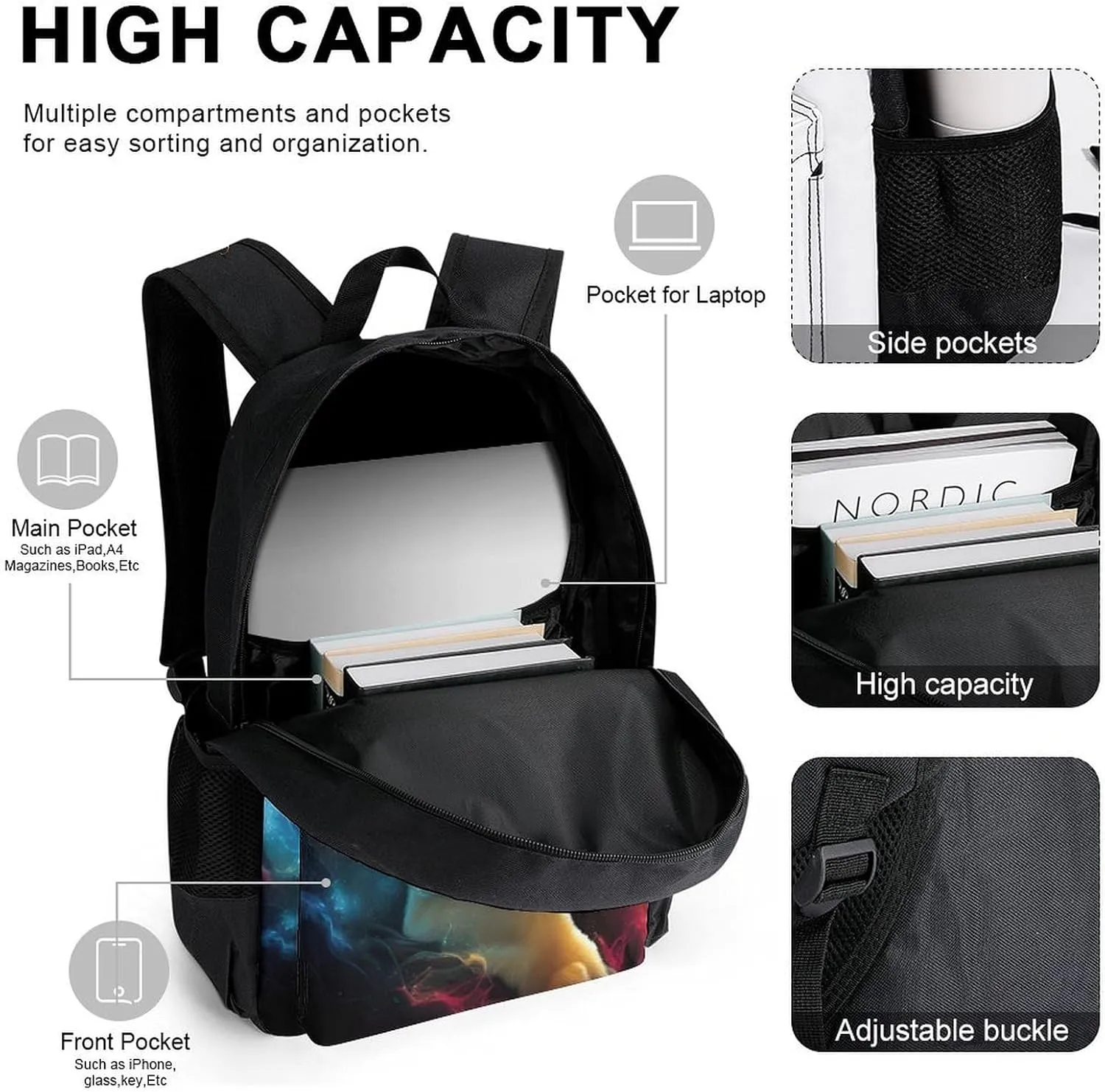 Polyester Cool Lion Space Universe Surreal Style Art Backpack Mens Backpack   Lunch Bag   Pencil Case Book Bag, One Size