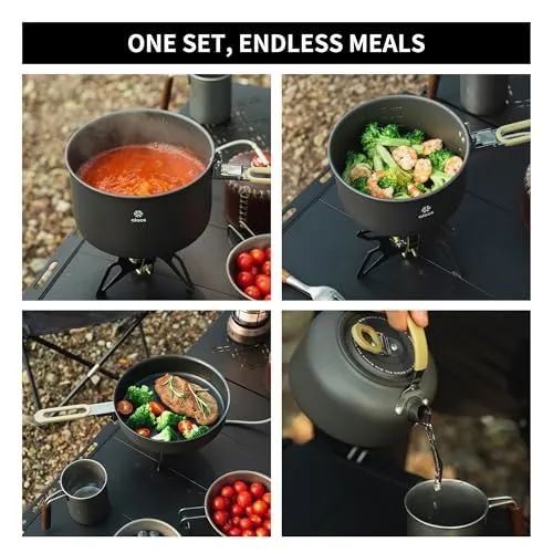 Portable Camping Cookware - Upgraded Handle,Non-Stick Camping Pan Set for Outdoor Kitchen