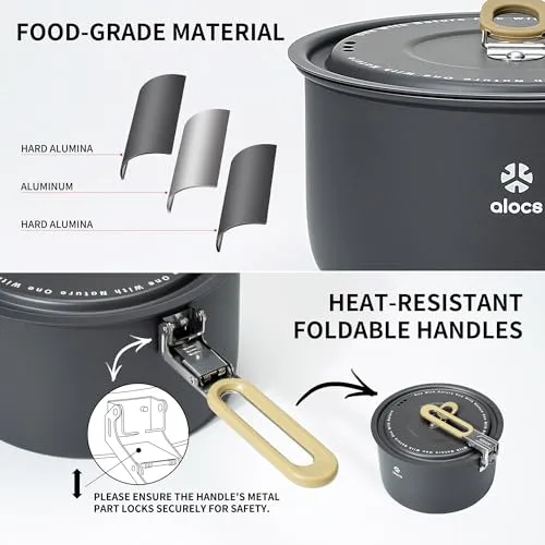 Portable Camping Cookware - Upgraded Handle,Non-Stick Camping Pan Set for Outdoor Kitchen