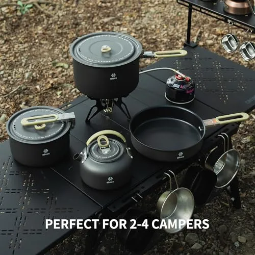Portable Camping Cookware - Upgraded Handle,Non-Stick Camping Pan Set for Outdoor Kitchen