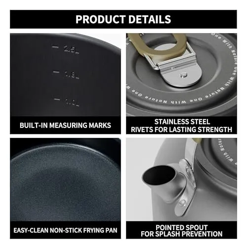 Portable Camping Cookware - Upgraded Handle,Non-Stick Camping Pan Set for Outdoor Kitchen