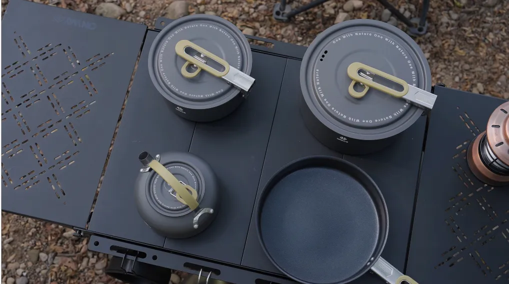 Portable Camping Cookware - Upgraded Handle,Non-Stick Camping Pan Set for Outdoor Kitchen