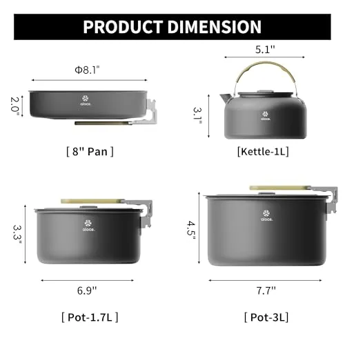 Portable Camping Cookware - Upgraded Handle,Non-Stick Camping Pan Set for Outdoor Kitchen