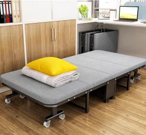 Portable Folding Camping Cot, Four fold Sleeping Cots Bed, 6-Speed Head Adjustment, Folding Bed with 8 Universal Wheels for Tent Outdoor Hiking Travel Beach Office Nap