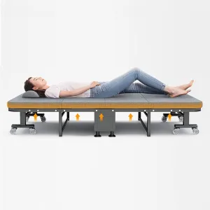 Portable Folding Camping Cot, Four fold Sleeping Cots Bed, Thickened Wooden Reclining Chaise, 6-Speed Head Adjustment, Folding Bed with 8 Universal Wheels for Home, Office Nap and Outdoor