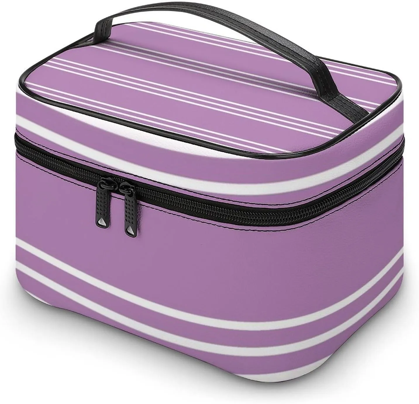 Portable Make Bag, Lilac Stripes Cosmetic Case Portable Cosmetic Portable Organizer for Men & Women