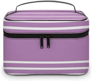 Portable Make Bag, Lilac Stripes Cosmetic Case Portable Cosmetic Portable Organizer for Men & Women