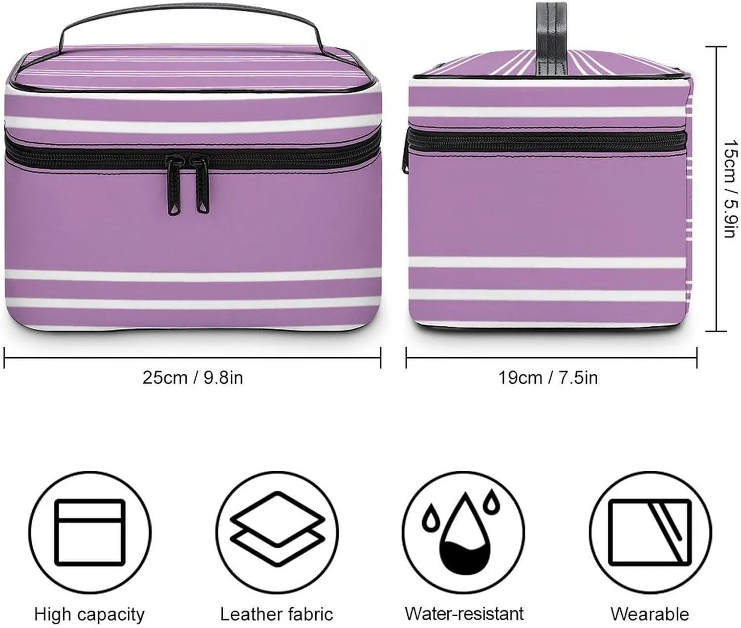 Portable Make Bag, Lilac Stripes Cosmetic Case Portable Cosmetic Portable Organizer for Men & Women