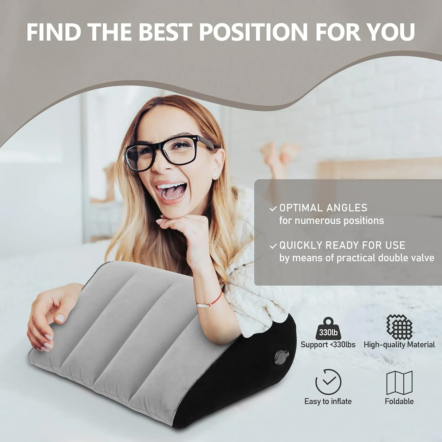 Portable Wedge Pillow Inflatable Cushion - Body Positioners Lightweight Wedge Pillow for Sleeping, Leg Elevation, Use in Bed, Travel, Camping, Fast Inflating Deflation (Grey)