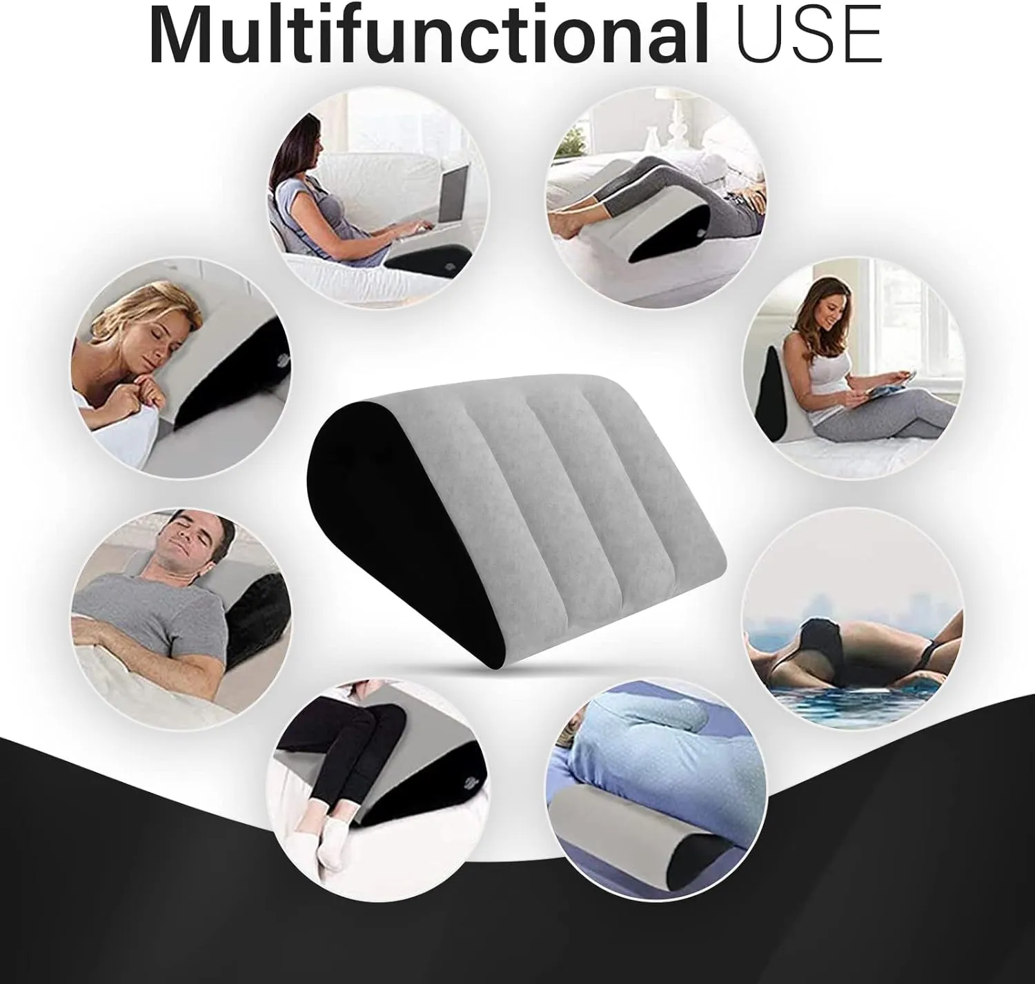 Portable Wedge Pillow Inflatable Cushion - Body Positioners Lightweight Wedge Pillow for Sleeping, Leg Elevation, Use in Bed, Travel, Camping, Fast Inflating Deflation (Grey)