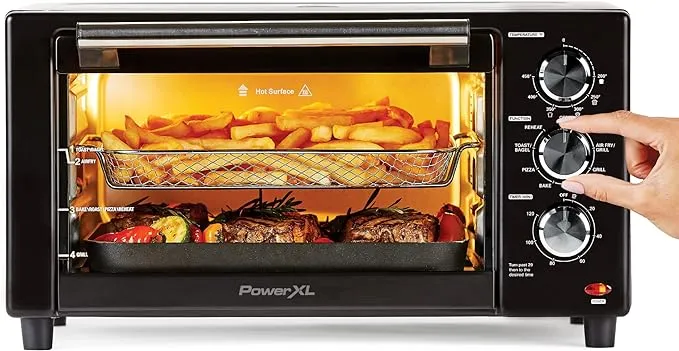 PowerXL Air Fryer Grill 8 in 1 Roast, Bake, Rotisserie, Electric Indoor Grill (Black Deluxe)