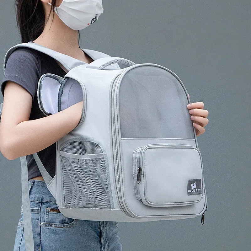 Premium Expandable Pet Carrier Backpack with Breathable Mesh and Transparent Design for Outdoor Adventures