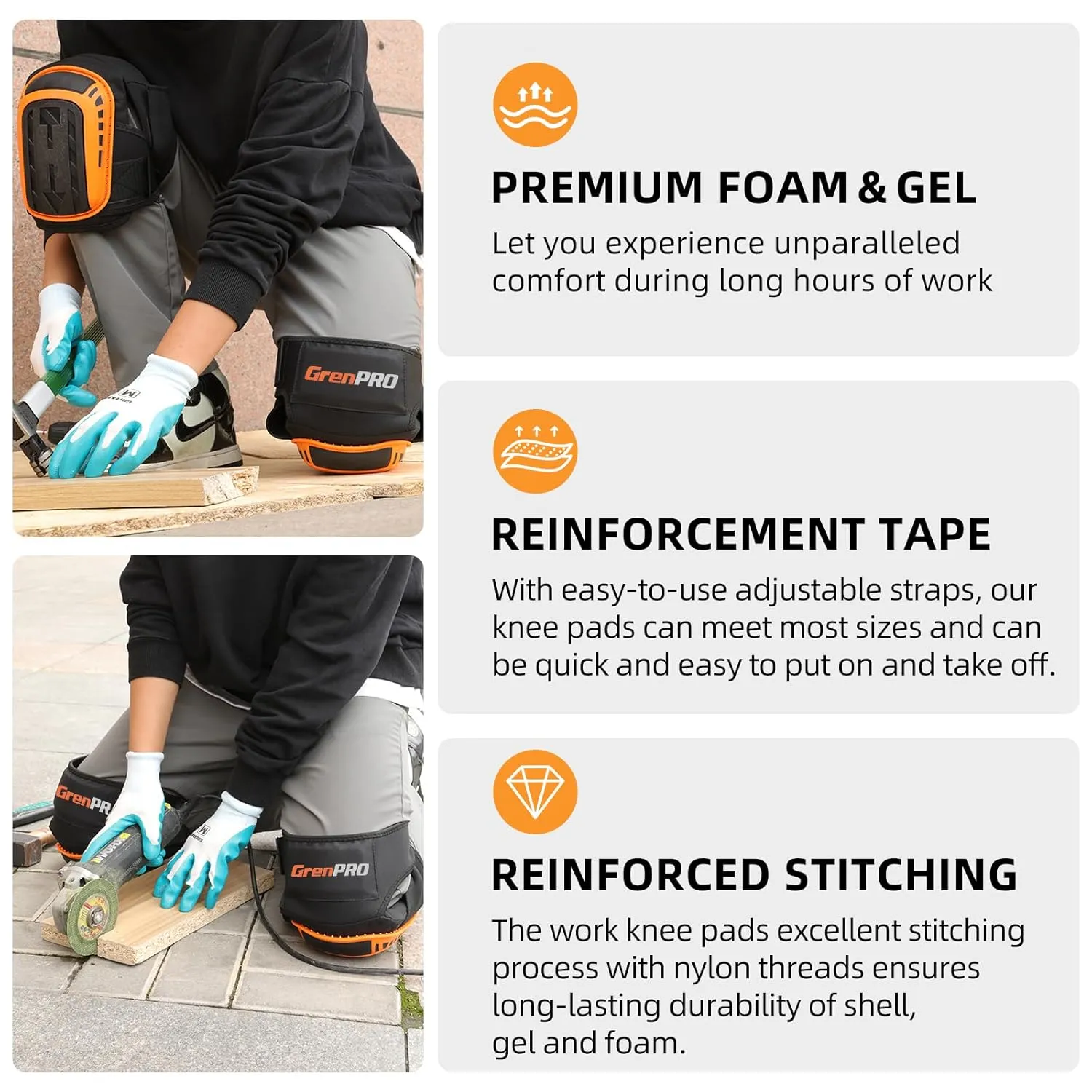 Professional Knee Pads for Work,Heavy Duty Thick Foam Knee Pads Tools, Knee Pad with Soft Gel Cushion for Construction, Work, Flooring, Gardening, Cleaning, Tiling