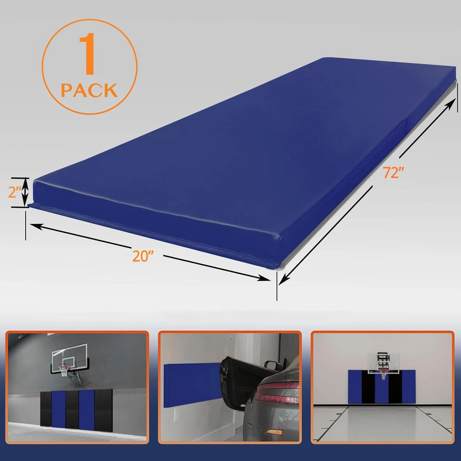 PROGOAL 6FT HighGym Wall Paddings Basketball Court Wall Protection Pad - 2”Thick Foam Wall Mat Durable Protector for Wall-Mounted Basketball Hoops Garage Taekwondo(72" L x 20" W)