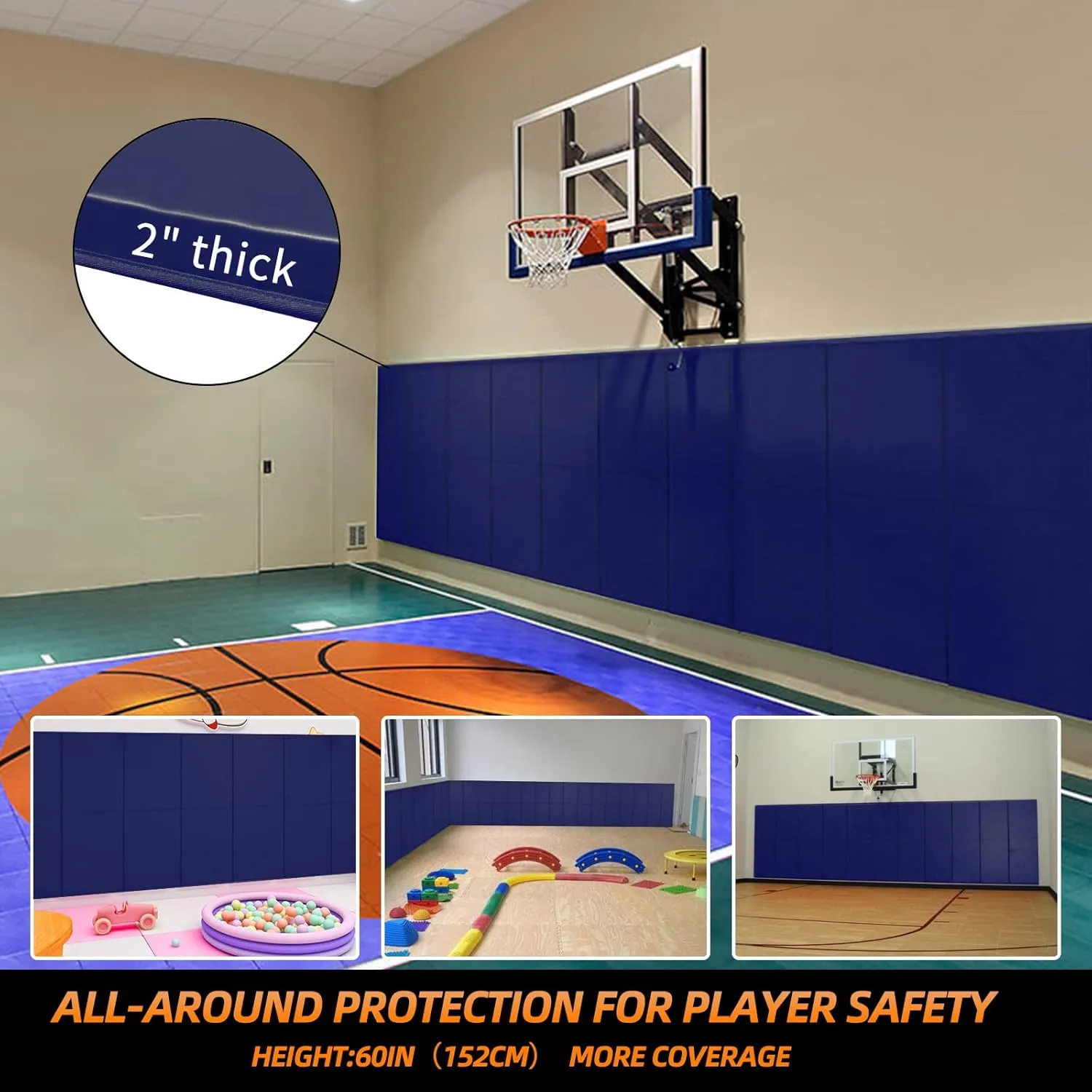 PROGOAL 6FT HighGym Wall Paddings Basketball Court Wall Protection Pad - 2”Thick Foam Wall Mat Durable Protector for Wall-Mounted Basketball Hoops Garage Taekwondo(72" L x 20" W)