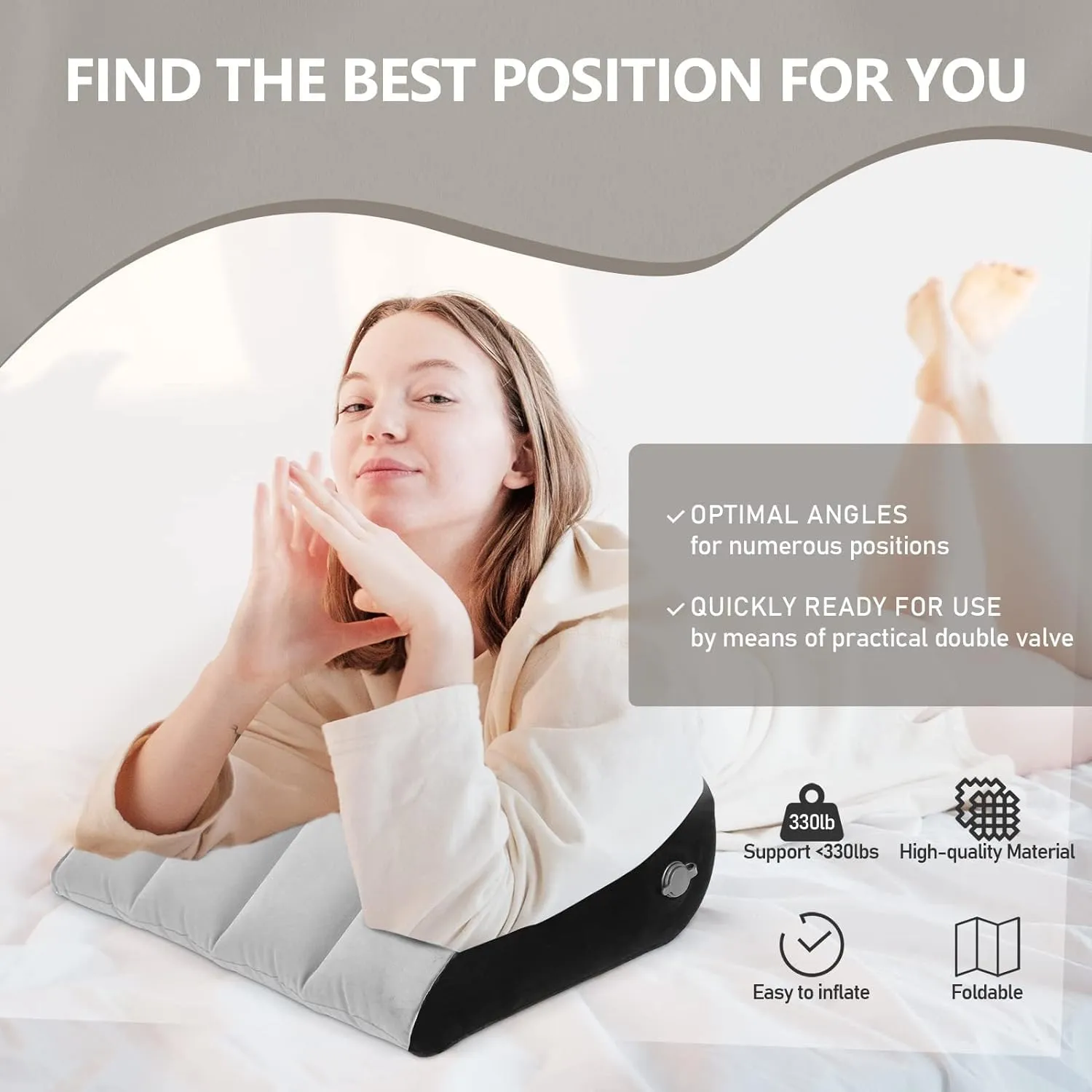 Prosixtoy Wedge Leg Elevation Pillow-Neck Pillows for Pain Relief Deep Sleep Bed Cushion Body Pillow-Knee Pillow Lumbar Support Pillow for Back Sleeper,Fast Inflating Deflation(Gray)