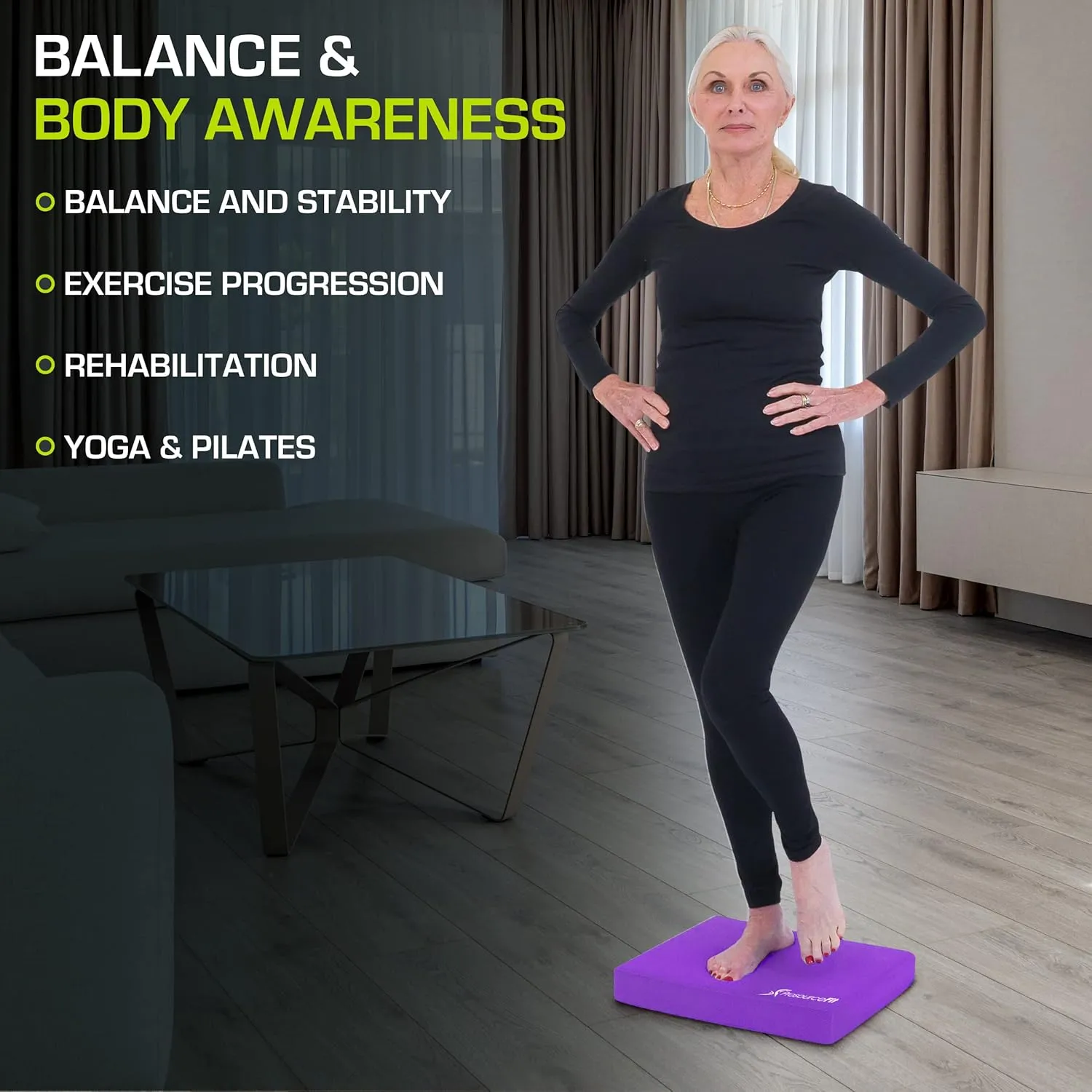 ProsourceFit Exercise Balance Pad – Large Cushioned Non-Slip Foam Mat & Knee Pad for Fitness, Stability Training, Physical Therapy, Yoga 15"x19"