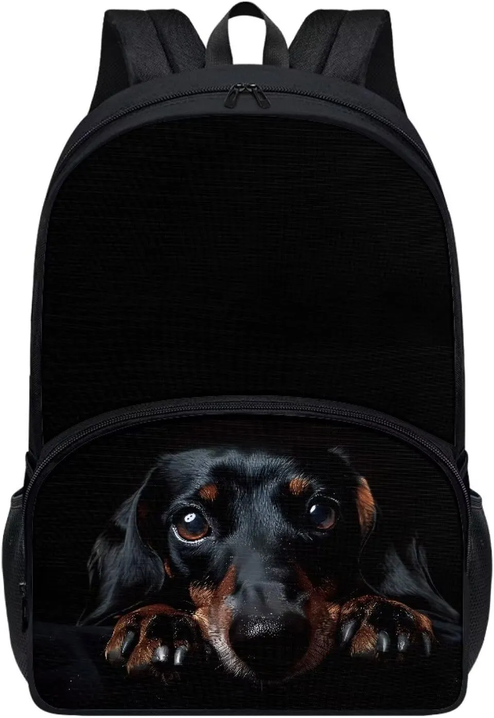 Puppy Dachshund Sausage Dogs School Backpack for Boys & Girls Black Dachshund Dog Backpack with Bottle Water Pocket School Bag for Teen Elementary Middle School Bookbags,17 Inch