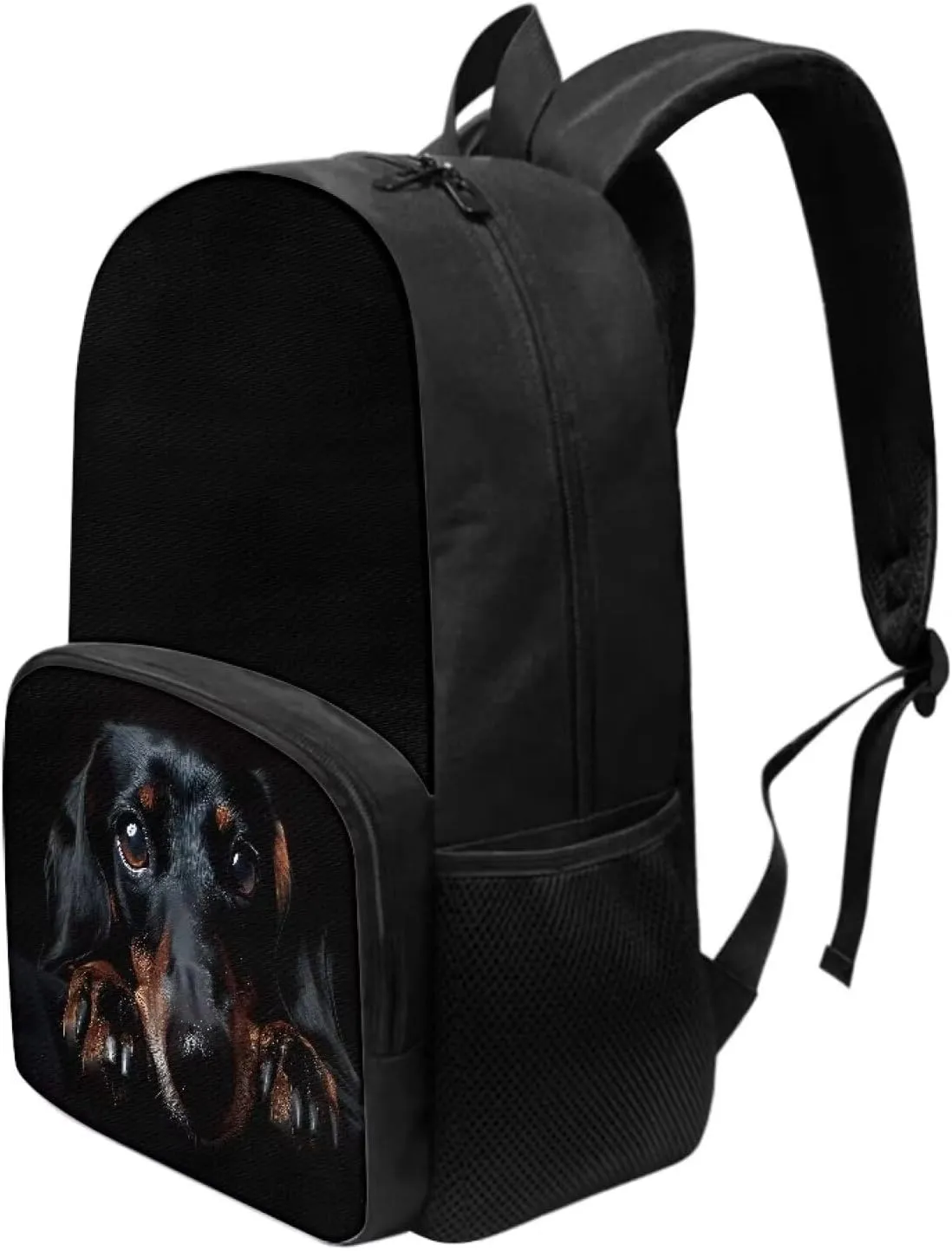 Puppy Dachshund Sausage Dogs School Backpack for Boys & Girls Black Dachshund Dog Backpack with Bottle Water Pocket School Bag for Teen Elementary Middle School Bookbags,17 Inch