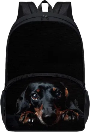 Puppy Dachshund Sausage Dogs School Backpack for Boys & Girls Black Dachshund Dog Backpack with Bottle Water Pocket School Bag for Teen Elementary Middle School Bookbags,17 Inch