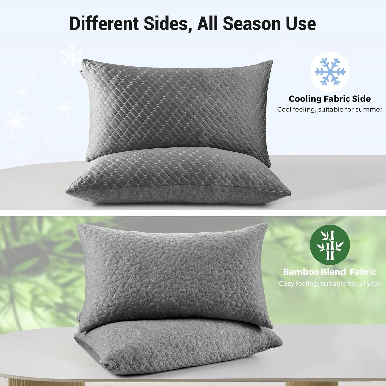 puredown Pillows Standard Size Set of 2, Shredded Memory Foam Pillows, Cooling Pillow for Sleeping, Bed Pillows Standard Size with Adjustable Foam for Side, Back and Stomach Sleepers, Grey