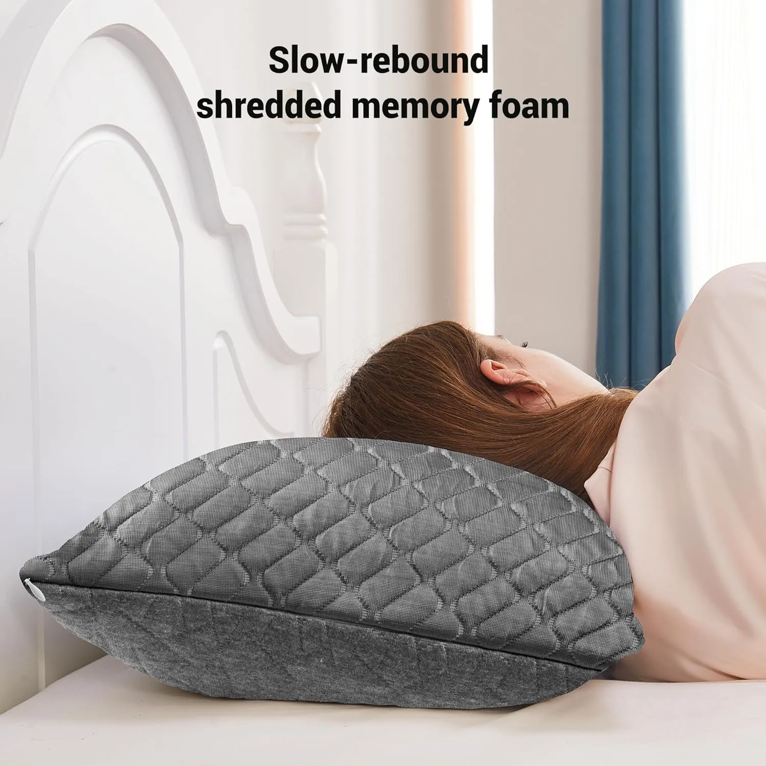 puredown Pillows Standard Size Set of 2, Shredded Memory Foam Pillows, Cooling Pillow for Sleeping, Bed Pillows Standard Size with Adjustable Foam for Side, Back and Stomach Sleepers, Grey