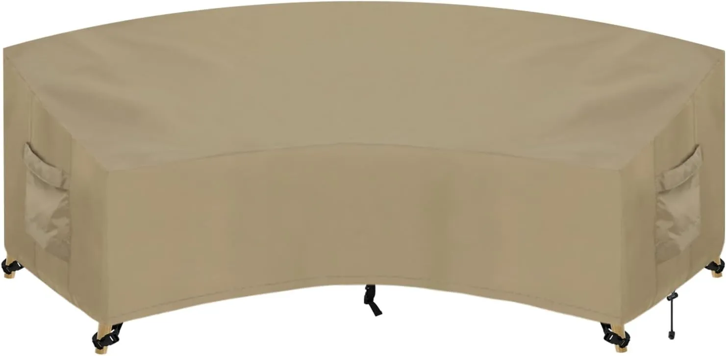 PureFit Outdoor Sectional Sofa Cover Waterproof Curved Patio Furniture Covers for Deck, Lawn and Backyard, 90Lx34Dx32Hx46FL, Camel