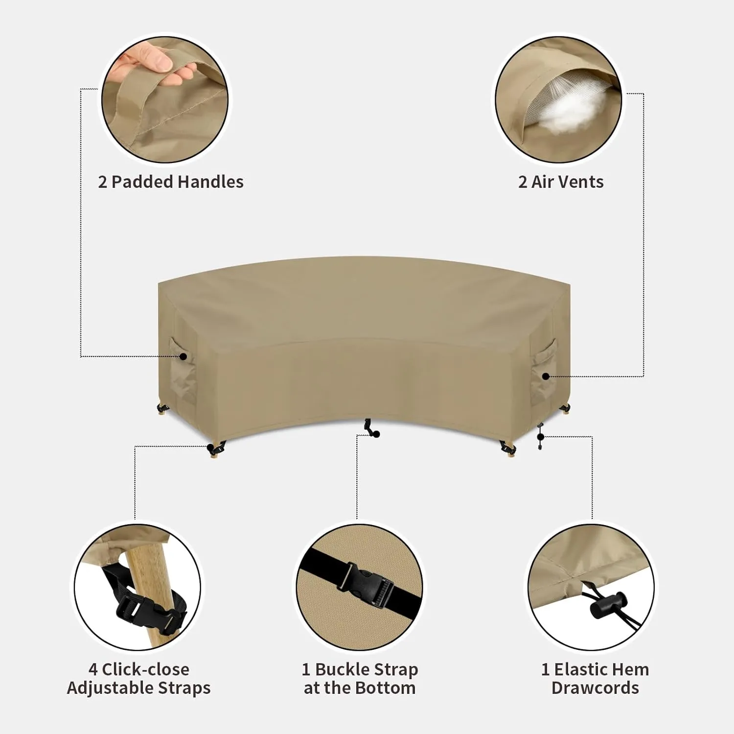 PureFit Outdoor Sectional Sofa Cover Waterproof Curved Patio Furniture Covers for Deck, Lawn and Backyard, 90Lx34Dx32Hx46FL, Camel