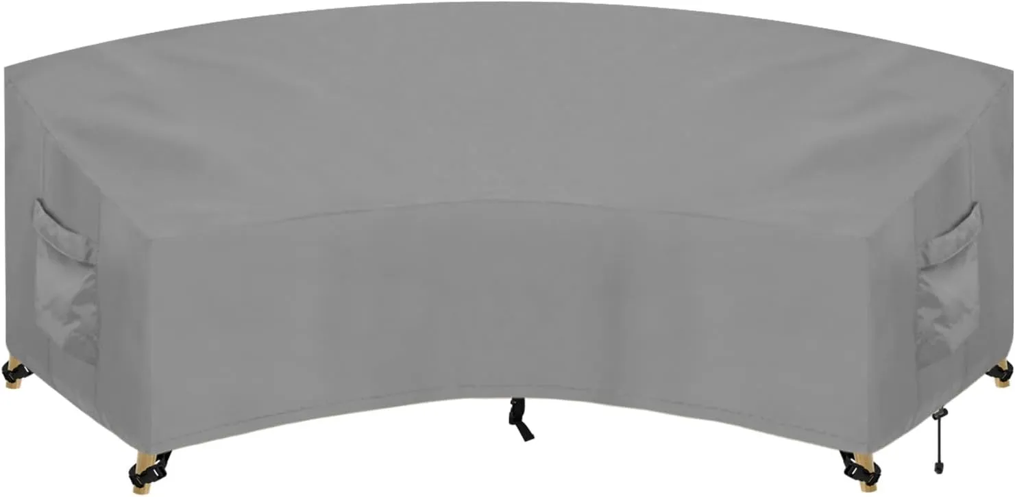 PureFit Outdoor Sectional Sofa Cover Waterproof Curved Patio Furniture Covers for Deck, Lawn and Backyard, 90Lx34Dx32Hx46FL, Grey