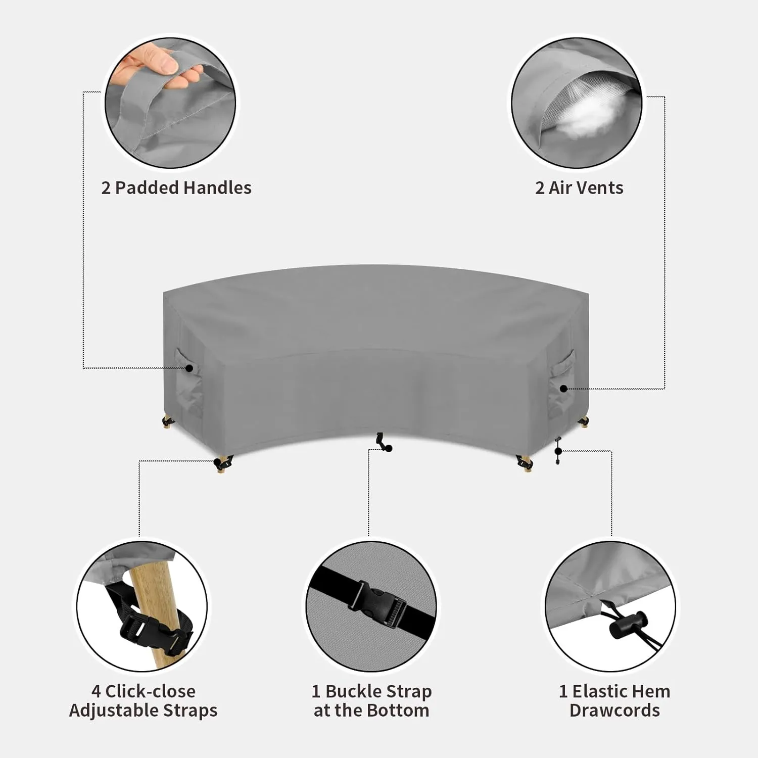 PureFit Outdoor Sectional Sofa Cover Waterproof Curved Patio Furniture Covers for Deck, Lawn and Backyard, 90Lx34Dx32Hx46FL, Grey