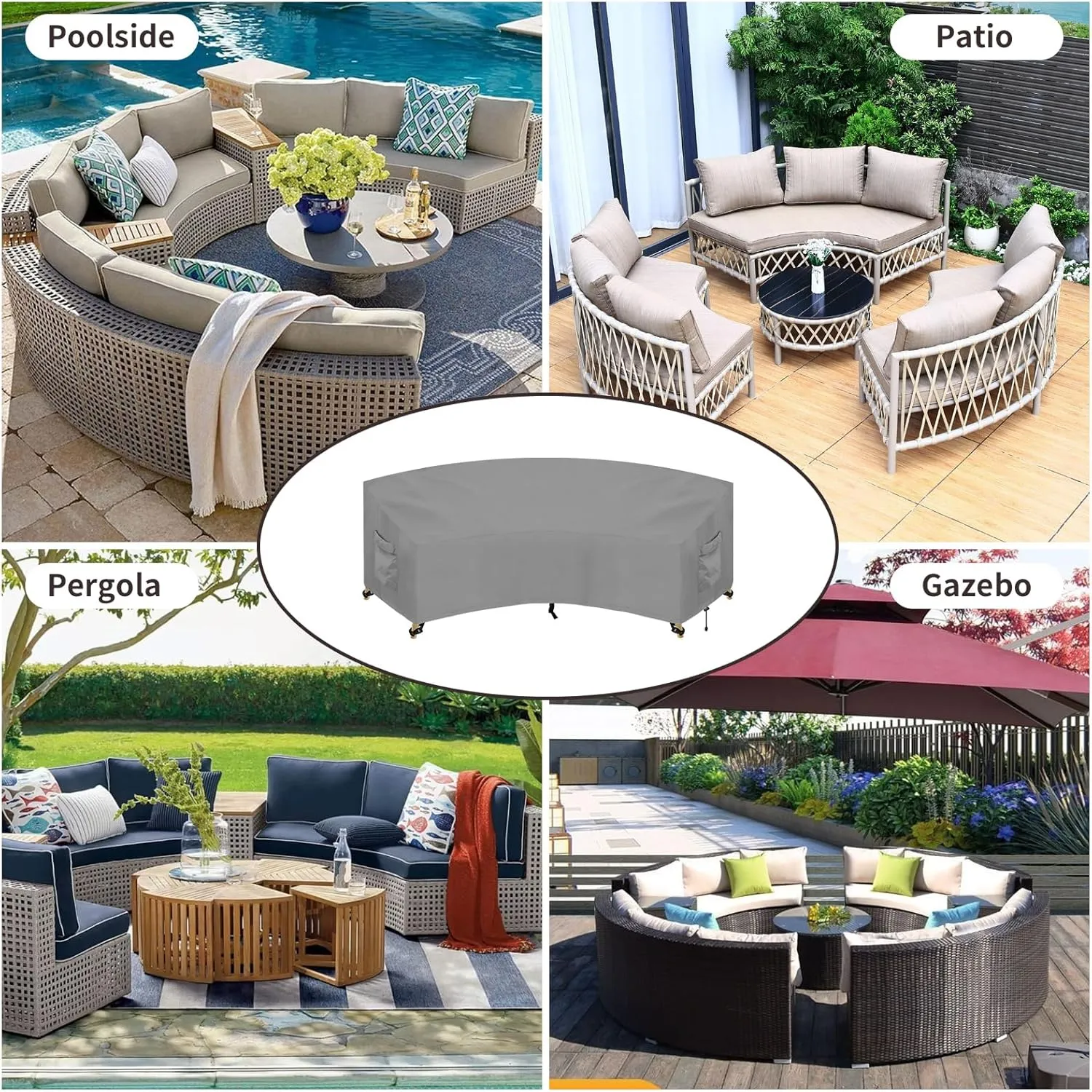 PureFit Outdoor Sectional Sofa Cover Waterproof Curved Patio Furniture Covers for Deck, Lawn and Backyard, 90Lx34Dx32Hx46FL, Grey