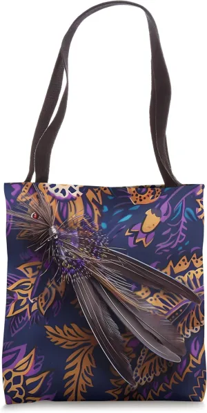Purple Art Deco Paisley Dry Flies Stimulator Fly Fishing Tote Bag