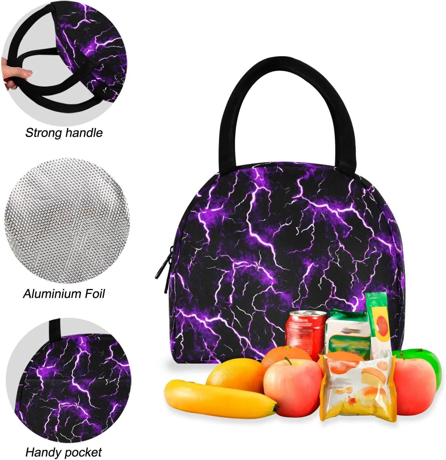 Purple Lightning Backpack Set with Lunch Bag for Girls Boys Elementary Primary School Kids Lightweight Daypack Set