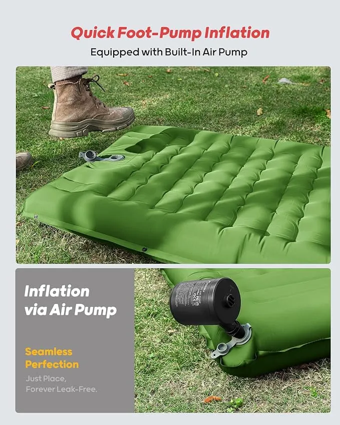 QPAU Sleeping Pad for Camping, Camping Mattress, 76''X26'', 4.7'' Extra-Thick Enhanced Support, with Built-in Foot Pump, for Camping, Hiking - Airpad, Backpacking and Home, (Green)