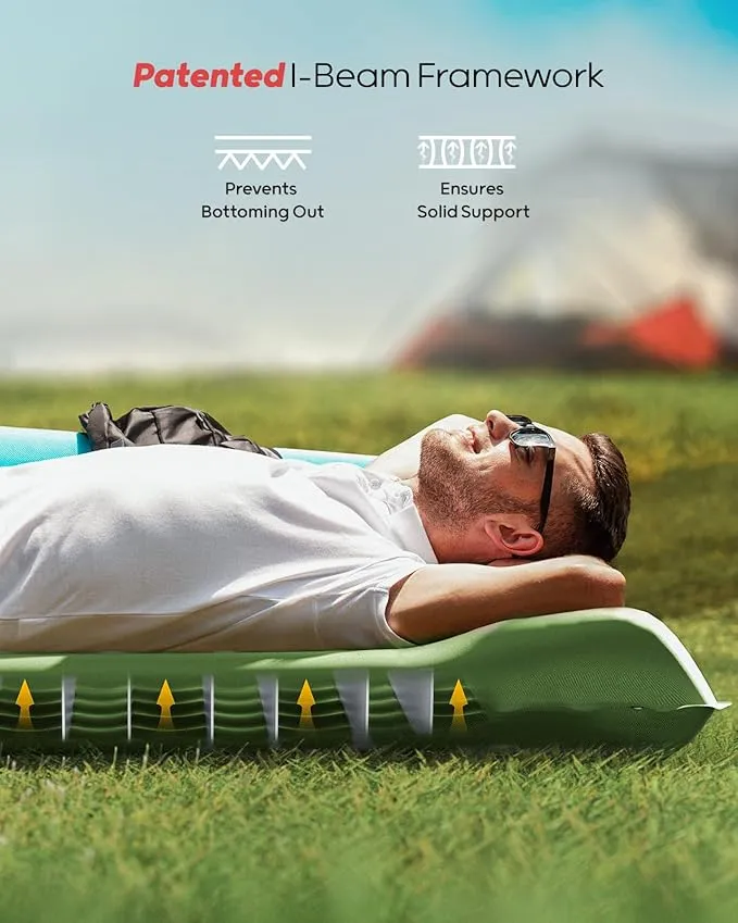 QPAU Sleeping Pad for Camping, Camping Mattress, 76''X26'', 4.7'' Extra-Thick Enhanced Support, with Built-in Foot Pump, for Camping, Hiking - Airpad, Backpacking and Home, (Green)