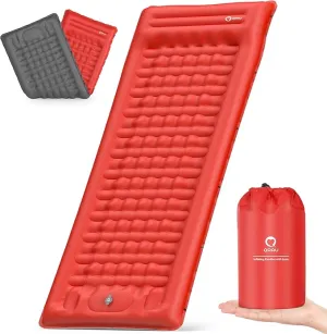 QPAU Sleeping Pad for Camping, Camping Mattress, 76''X26'', 4.7'' Extra-Thick Enhanced Support, with Built-in Foot Pump, for Camping, Hiking - Airpad, Backpacking and Home (Red Dark Grey)