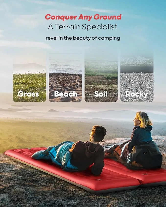 QPAU Sleeping Pad for Camping, Camping Mattress, 76''X26'', 4.7'' Extra-Thick Enhanced Support, with Built-in Foot Pump, for Camping, Hiking - Airpad, Backpacking and Home (Red Dark Grey)