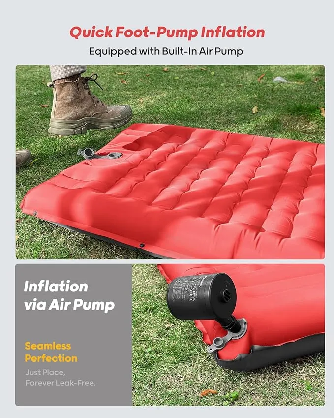 QPAU Sleeping Pad for Camping, Camping Mattress, 76''X26'', 4.7'' Extra-Thick Enhanced Support, with Built-in Foot Pump, for Camping, Hiking - Airpad, Backpacking and Home (Red Dark Grey)
