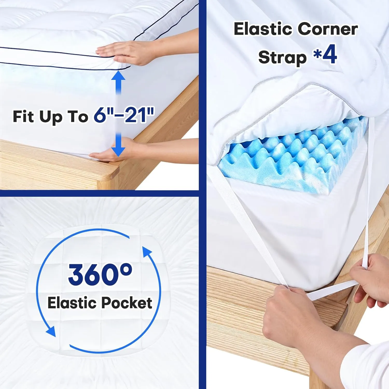 Queen Dual Layer 4 Inch Memory Foam Mattress Topper, Relax Body, Relieve Pain and Aid Sleep. 2 Inch Fluffy Pillow Top Queen Mattress Topper and 2 Inch Cooling Gel Memory Foam, 2X Support