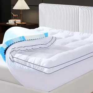 Queen Dual Layer 4 Inch Memory Foam Mattress Topper, Relax Body, Relieve Pain and Aid Sleep. 2 Inch Fluffy Pillow Top Queen Mattress Topper and 2 Inch Cooling Gel Memory Foam, 2X Support