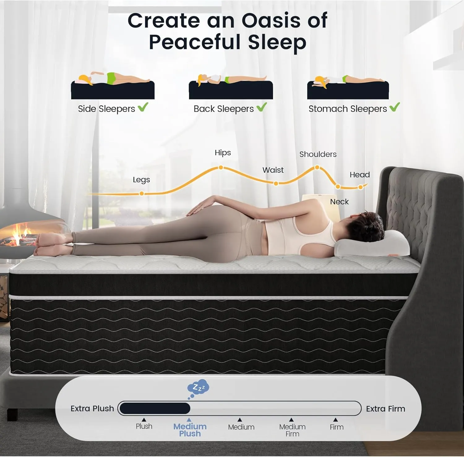 Queen Mattress, 10 inch Bed Mattresses in a Box, Medium Plush Hybrid Mattress Queen Size with Gel Memory Foam and Pocket Springs, Pressure Relief, Cooling and Breathable